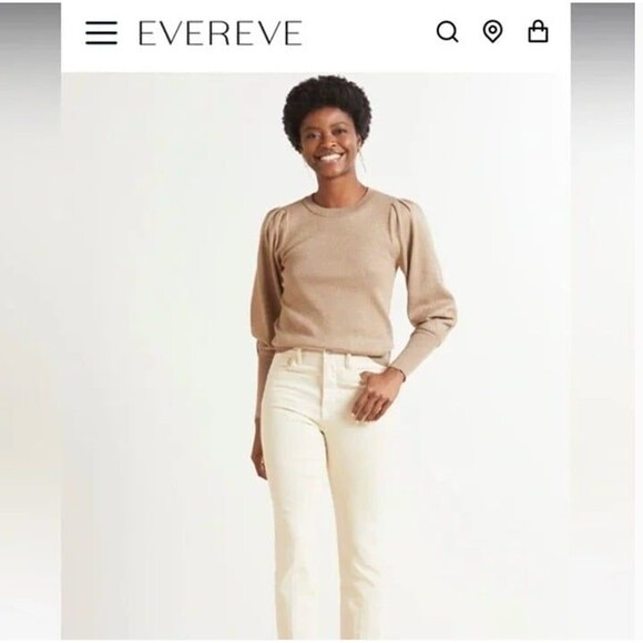 EVEREVE Lexi Lurex Balloon Sleeve Pullover Gold Crewneck Sweater Women Large EUC - Picture 2 of 12